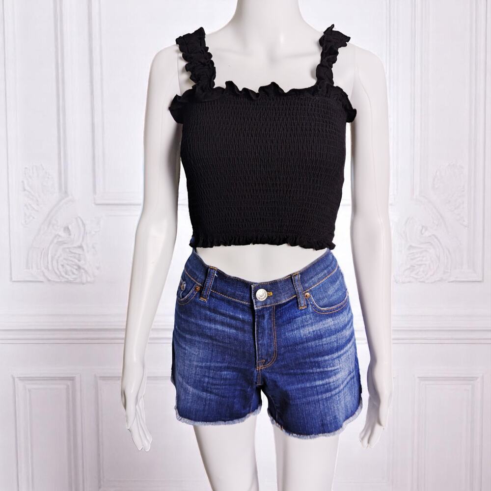 Cute TRENDY Black Smocked Ruffled Tank Top Lolita Gothic  M